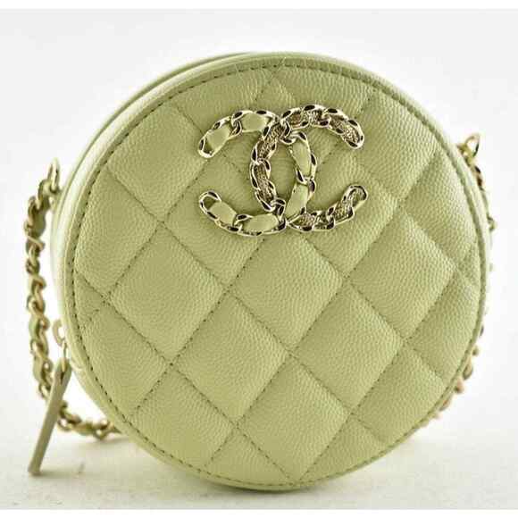 Chanel 20K Round Circle Clutch On Chain Green Caviar CC Shoulder Crossbody Bag - Picture 1 of 10